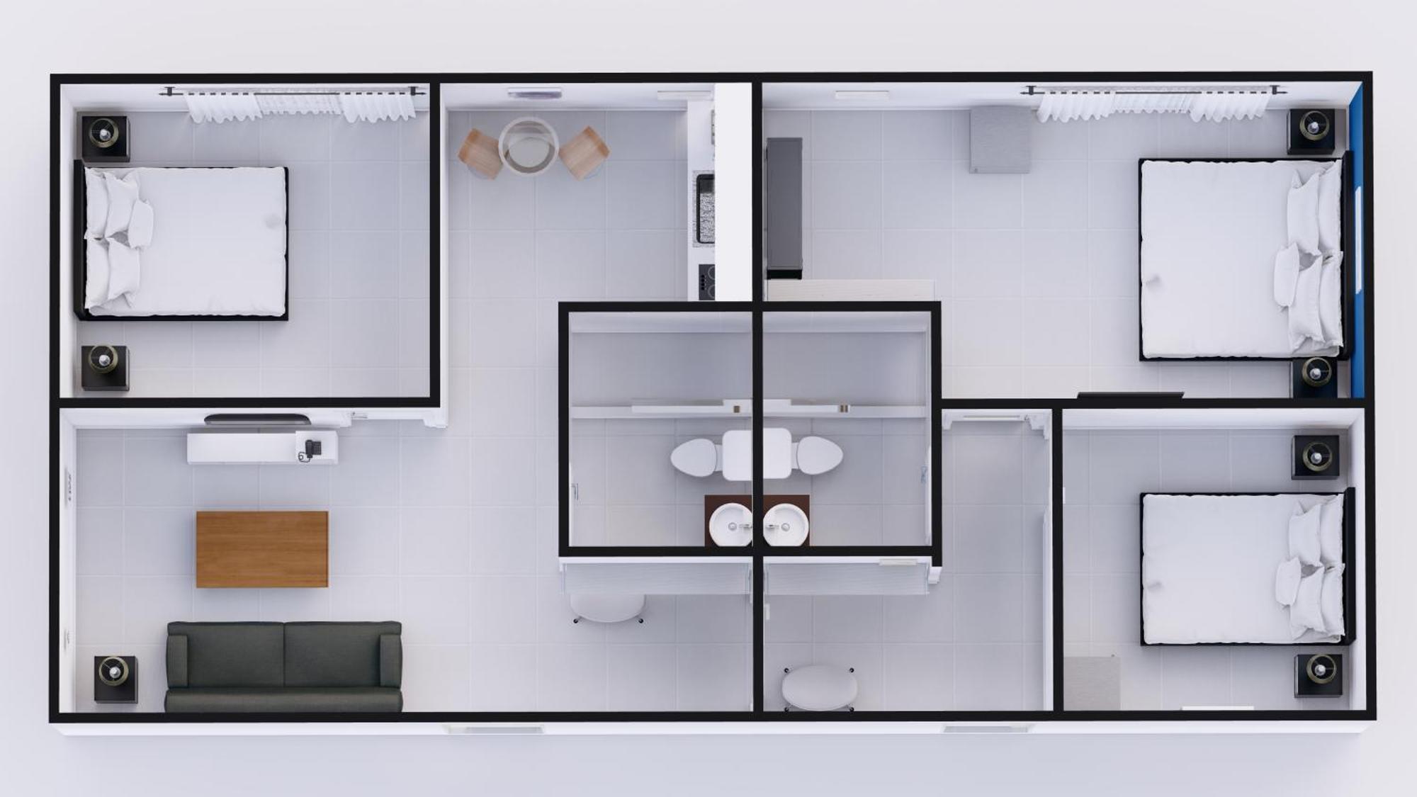 Three-Bedroom Two-Bath Suite with Kitchen